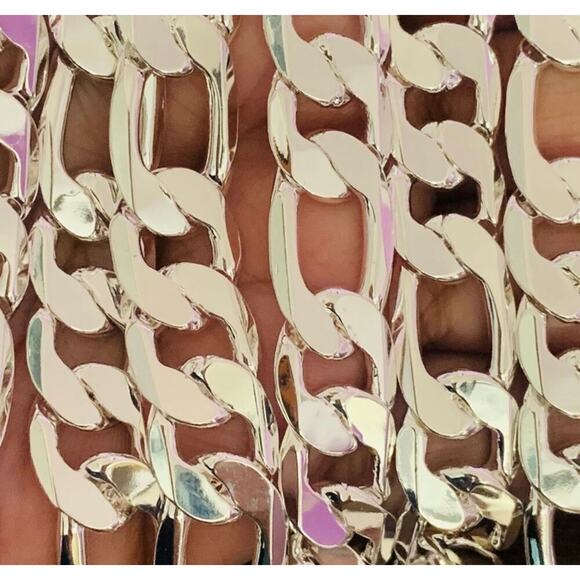 925 Stamped Silver-Color Figaro Chain Set 12MM 22" Necklace & 8" Bracelet - Picture 3 of 9